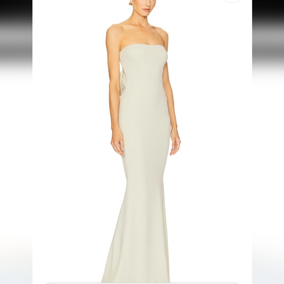 Katie May Dresses & Skirts - Katie May Strapless sage Green maxi dress with sexy draped back Size L. NWTS